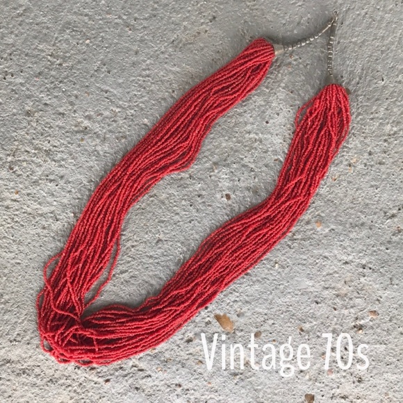 VINTAGE 1970s RARE American Indian Multi Strand Red Seed Bead Coral Necklace - Picture 6 of 16